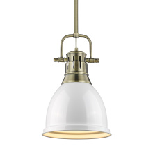 Golden 3604-S AB-WH - Yep by Golden Lighting Duncan 1-light 9in Rod Hung Pendant in Aged Brass and White shade